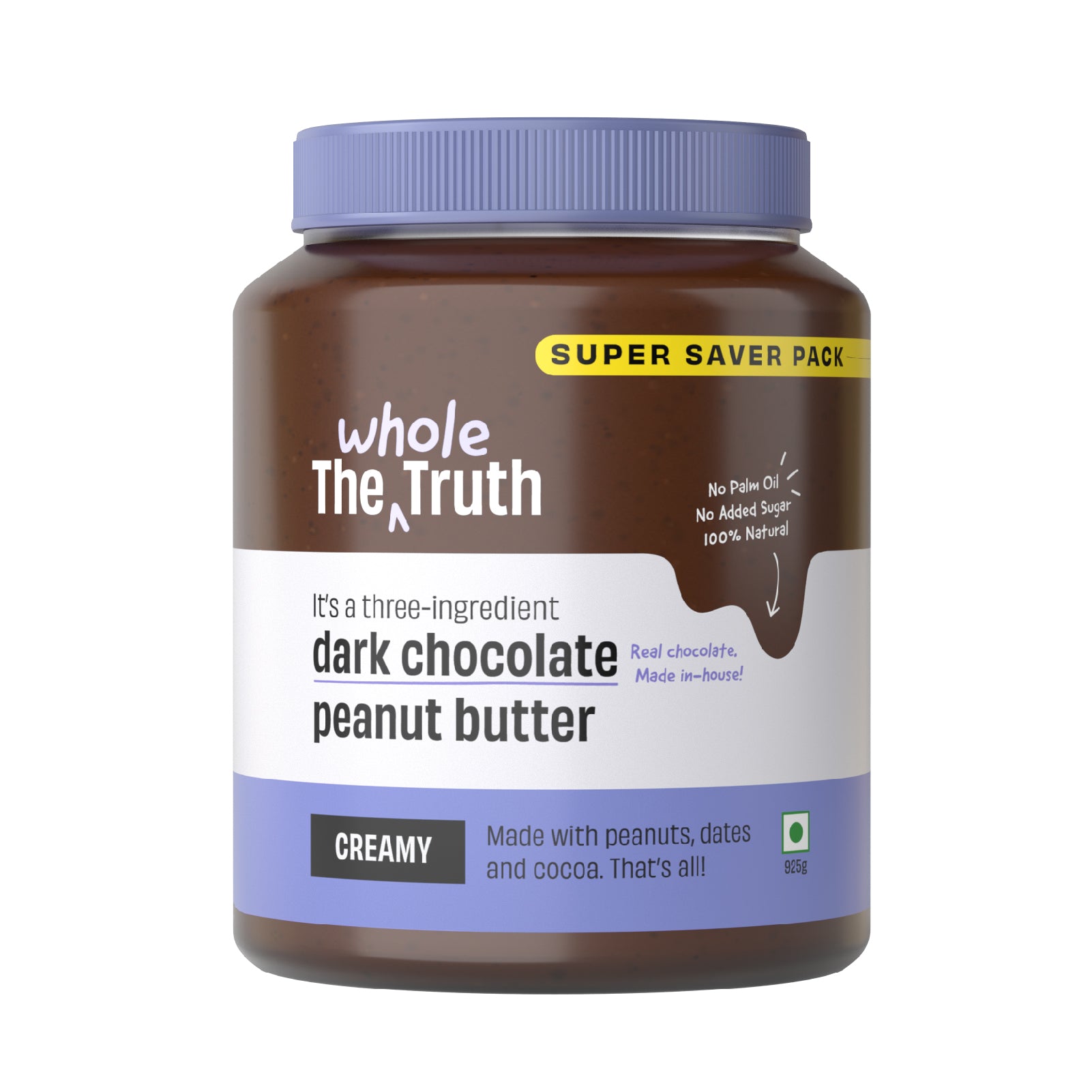 The Whole Truth - Dark Chocolate Peanut Butter - | Creamy | No Added Sugar | No Artificial Sweeteners | Vegan | No Gluten | No Preservatives | 100%