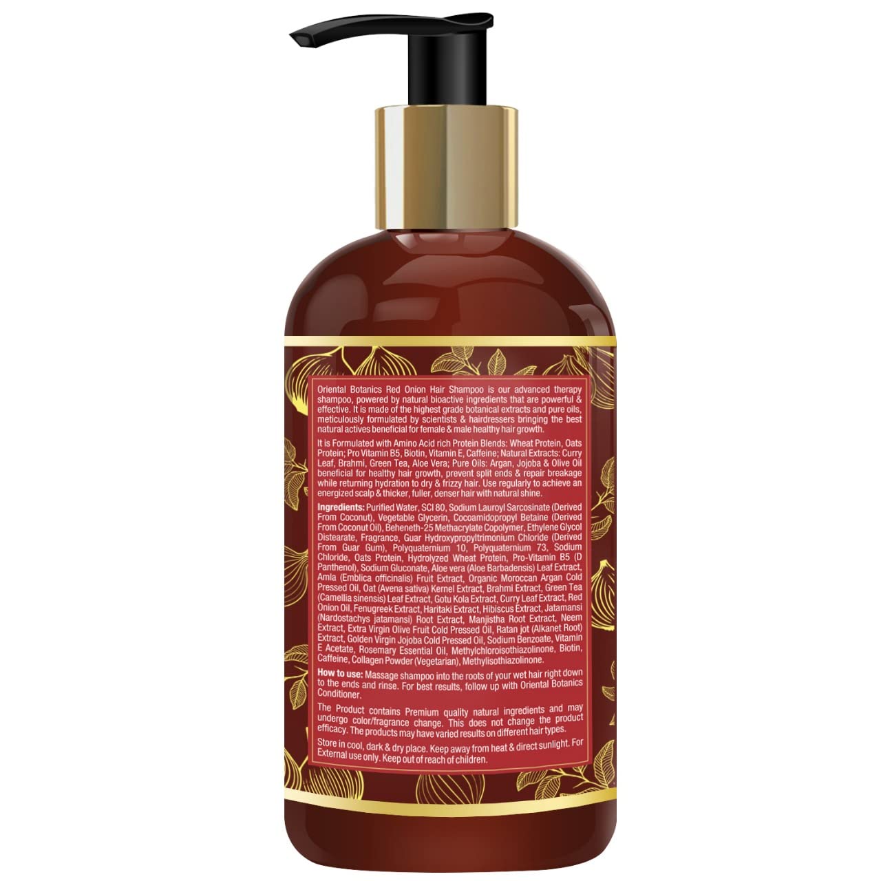 Oriental Botanics Red Onion Hair Shampoo, With Red Onion Oil, 27 Botanical Actives, Biotin, Argan Oil, Caffeine, Protein, Controls Hair Loss & Supports Healthy Hair Growth, 300 ml