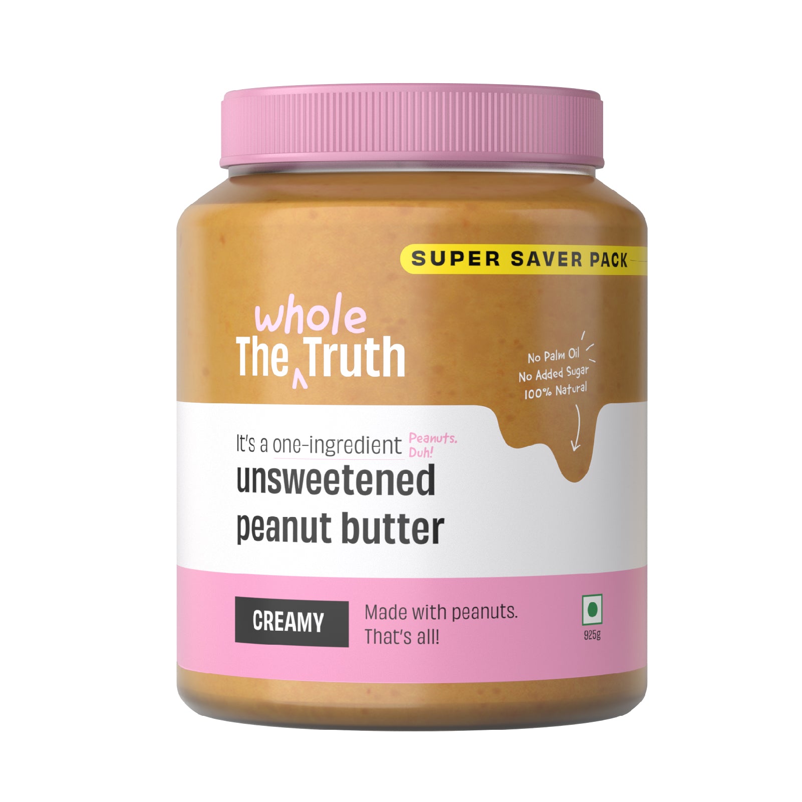 The Whole Truth - Unsweetened Peanut Butter - Creamy | No Added Sugar | High Protein | No Artificial Sweeteners | Vegan | No Gluten & Soy | No Preservatives | 100% Natural