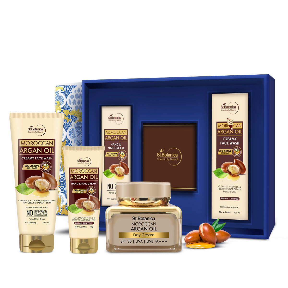 St.Botanica Moroccan Argan Skincare Kit | Day Cream, Face Wash & Hand & Nail Cream | Nourishes Skin