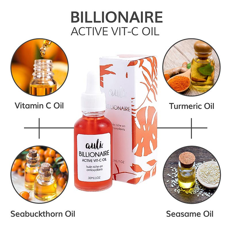 Auli Billionaire Vitamin C and Turmeric Facial Oil for all skin types, helps in moisturising dry flaky skin and repairs damaged skin - 30ML