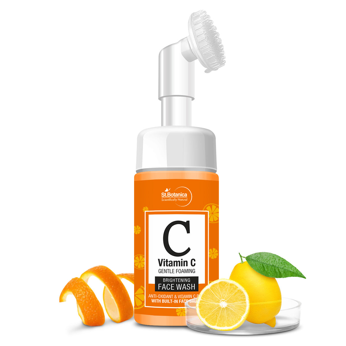 St.Botanica Vitamin C Brightening Foaming Face Wash With Built In Brush With Stabilised Vitamin C, Turmeric, Saffron, No Sulphate, Parabens, 120 ml