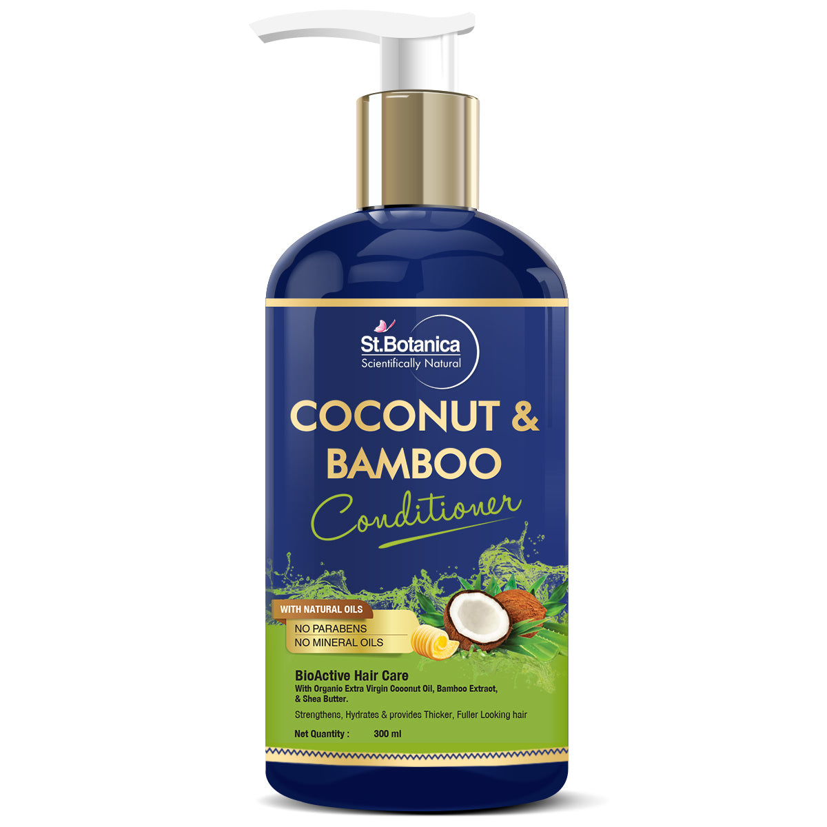 St.Botanica Coconut & Bamboo Hair Conditioner, 300ml - For Hair Strength & Hydration, with Organic Virgin Coconut Oil, Shea Butter & Aloevera.
