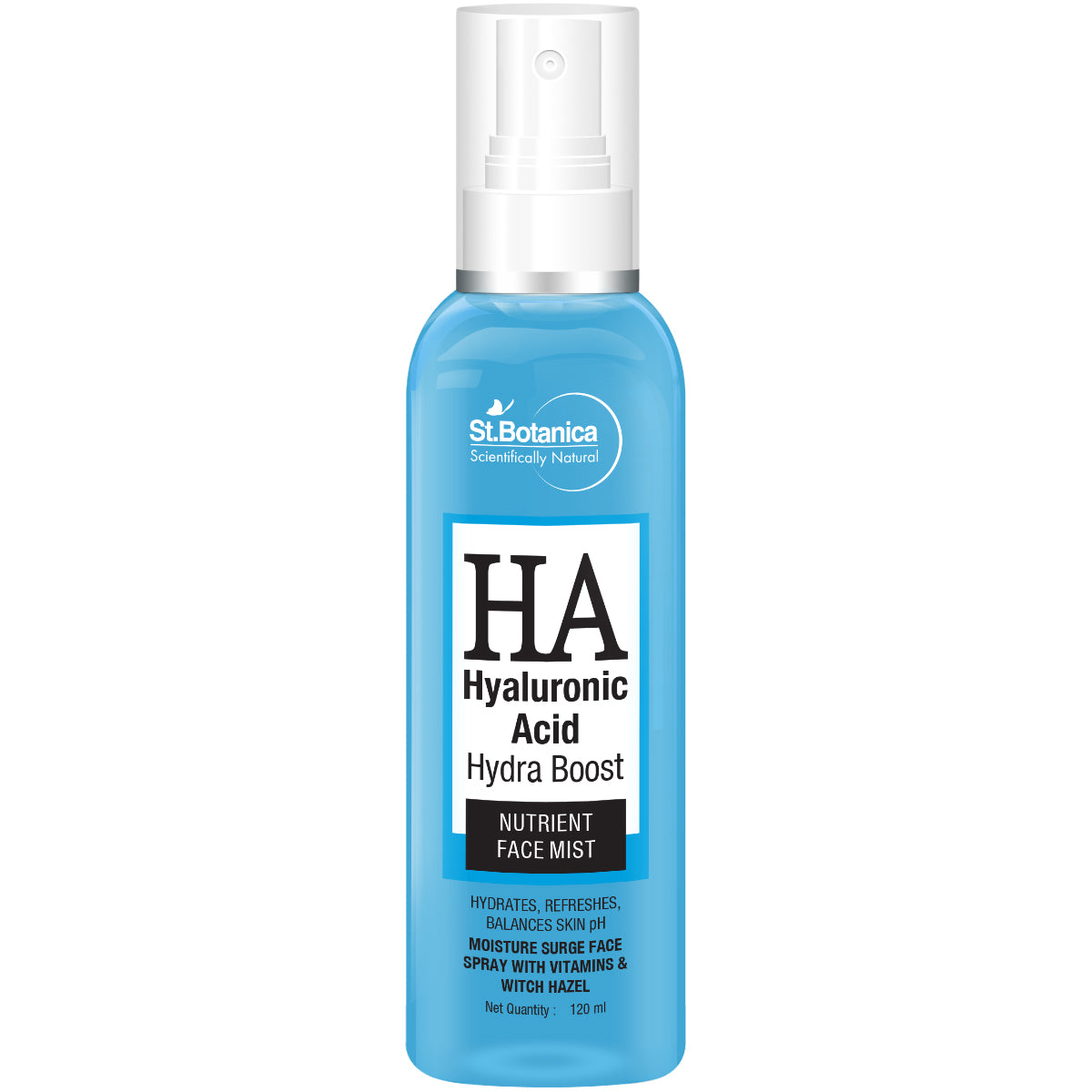 St.Botanica Hyaluronic Acid Hydra Boost Nutrient Face Mist, Moisture Surge Face Spray with Vitamins & Witch Hazel, 120 ml (STBOT562)