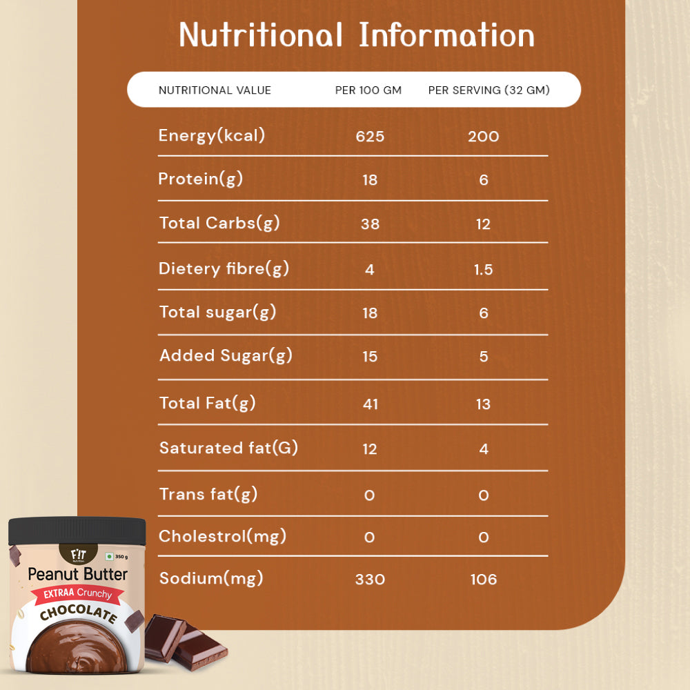 FiT Nutrition Chocolate Peanut Butter | EXTRAA Crunchy | High Protein, Vegan, Gluten Free | 350g