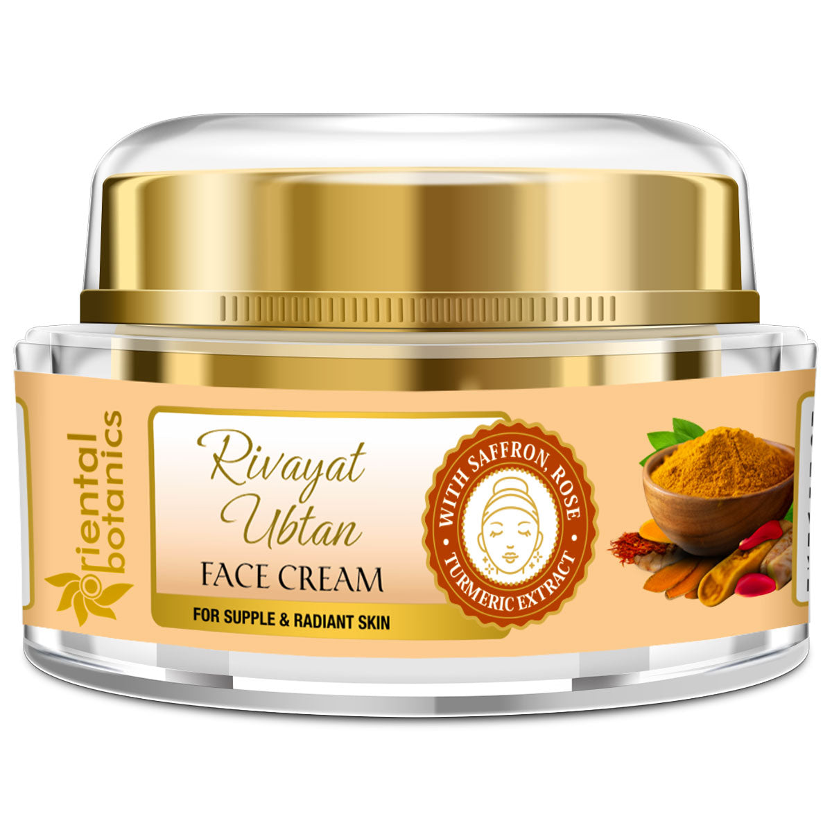 Oriental Botanics Rivayat Ubtan Face Cream For Supple and Radiant Skin With Saffron, Rose and Turmeric Extract, 50 g