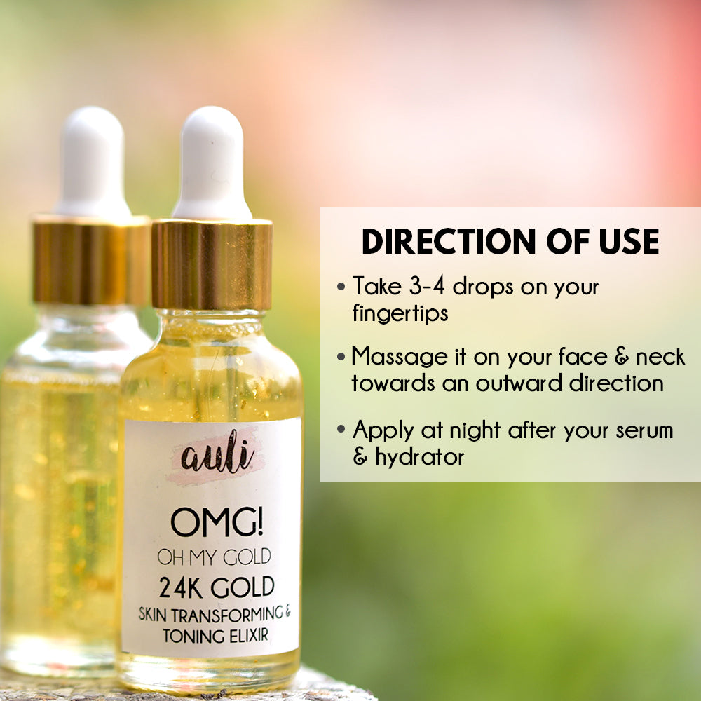 Auli OMG Facial Oil | Pure Rosehip & 24K Gold Flakes | For all skin types | Anti-ageing & Moisturizing | 30ml