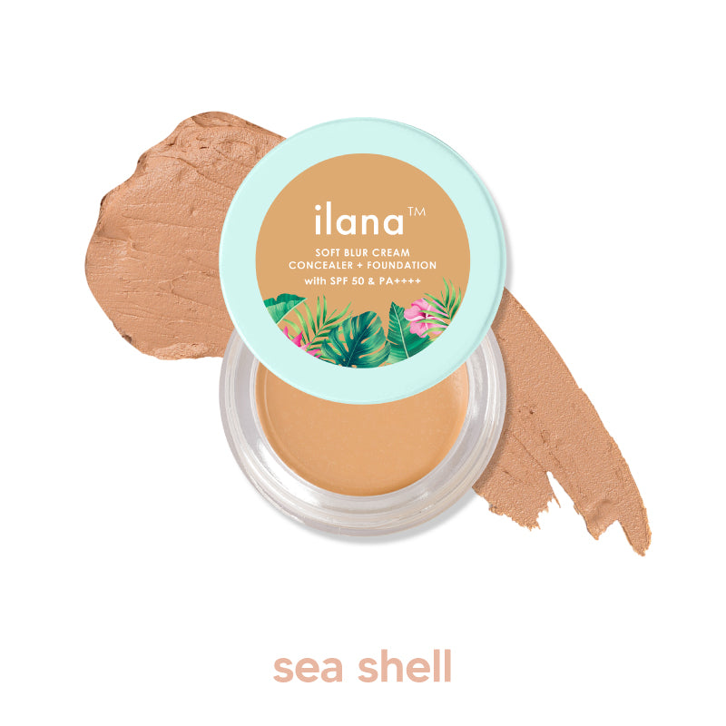 Ilana Soft Blur Cream Concealer & Foundation with SPF 50 I Shade - Sea Shell | 5 ml