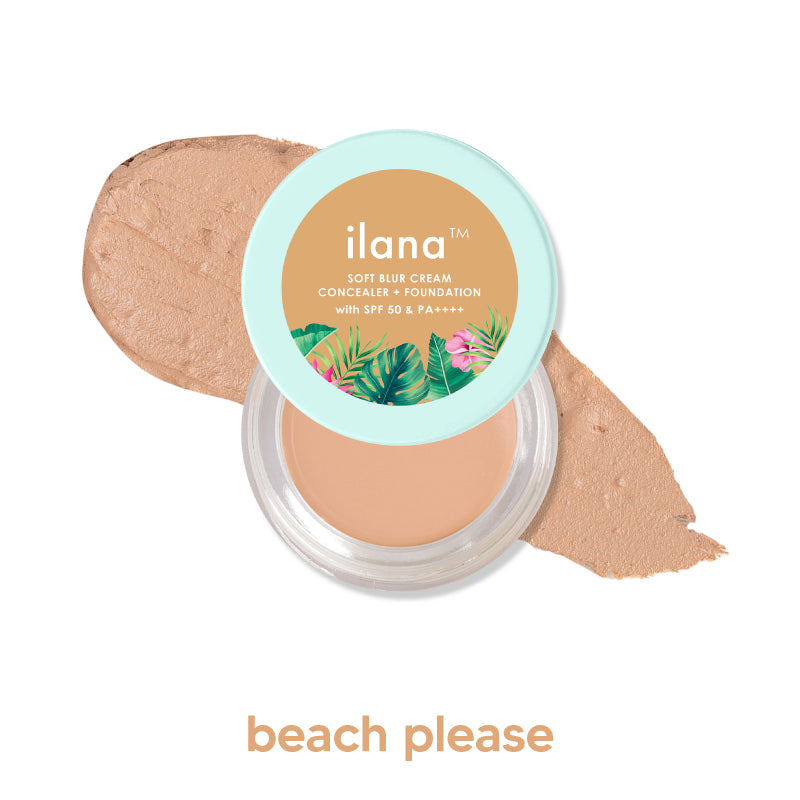 Ilana Soft Blur Cream Concealer & Foundation with SPF 50 I Shade - Beach Please | 5 ml