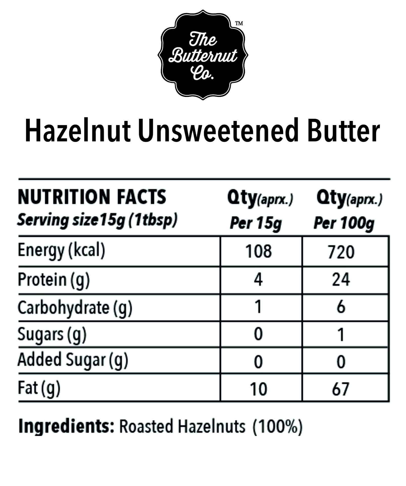 The Butternut Co. Unsweetened Hazelnut Butter Creamy 200 gms