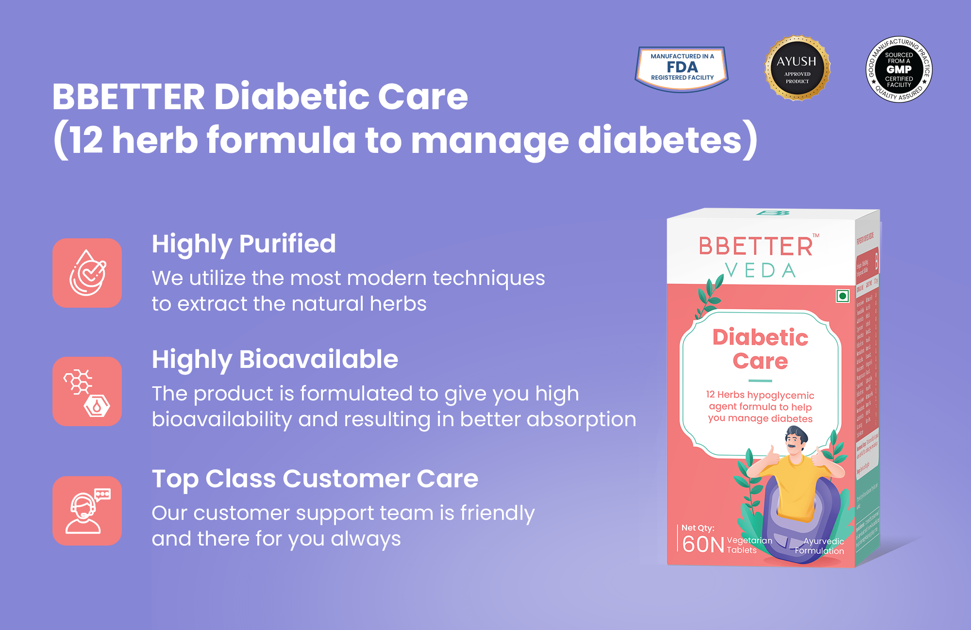BBetter Diabetic Care - 12 Herb Supplement I 60 Veg Capsules