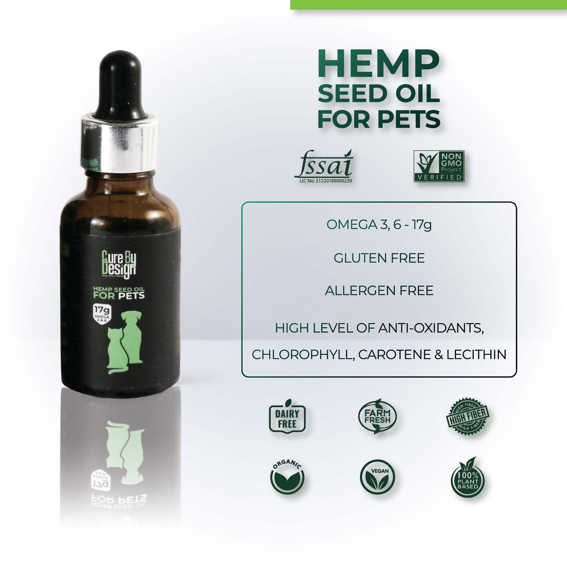 Cure By Design Hemp Seed Oil - Pets  30 ml