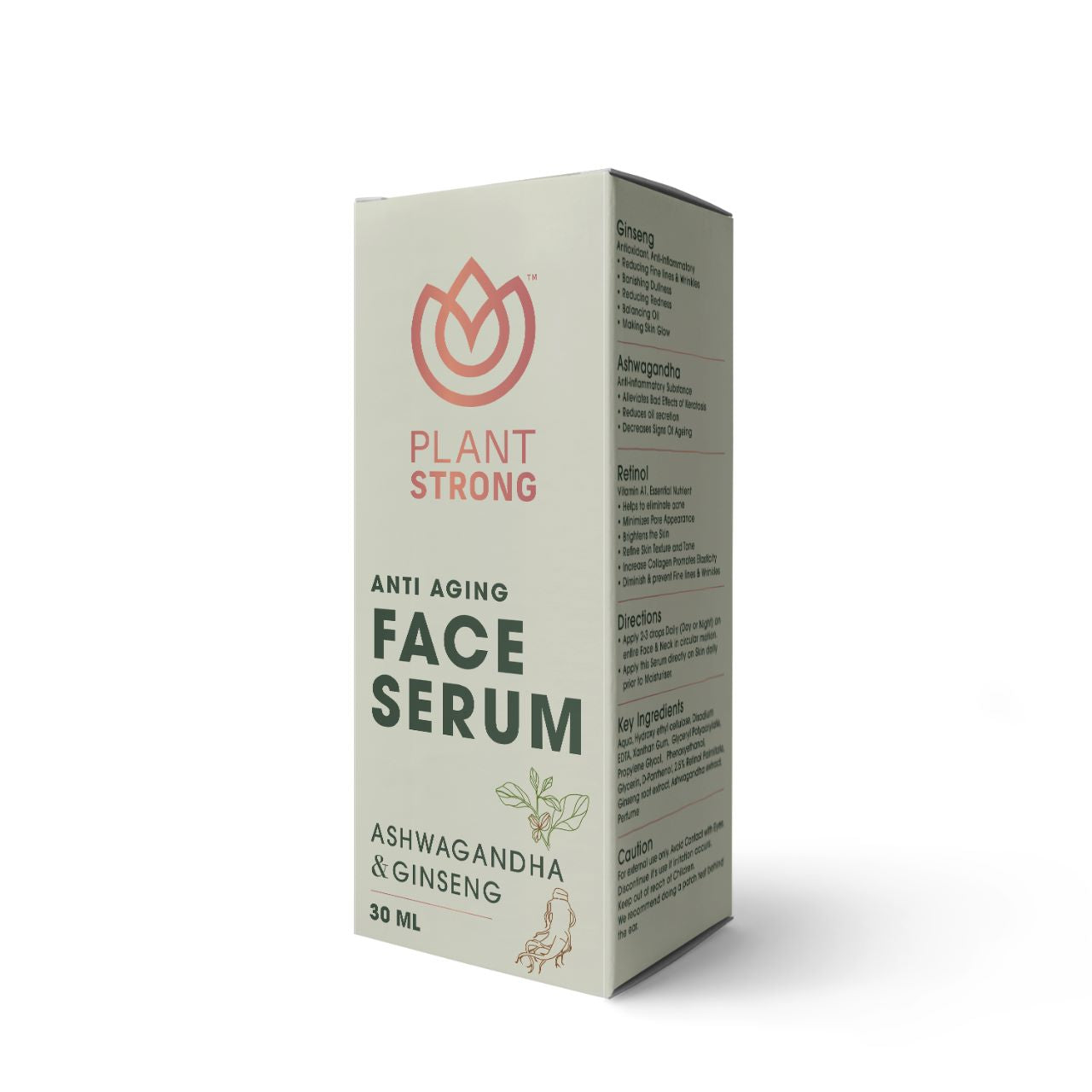 Plant Strong Anti Aging Face Serum | For Men & Women | Ginseng, Ashwagandha | Reduces Fine Lines & Wrinkles | Retinol | 30 ml
