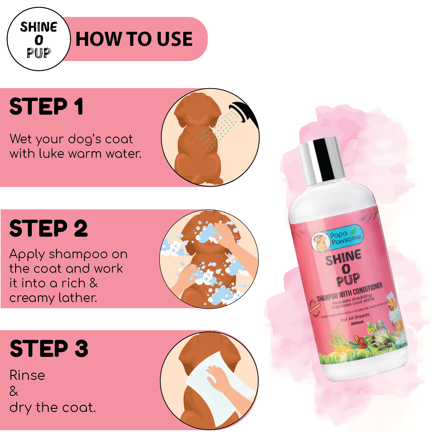 Papa Pawsome Shine O' Pup Tear-Free Shampoo with Conditioner for Dog I 250 ml