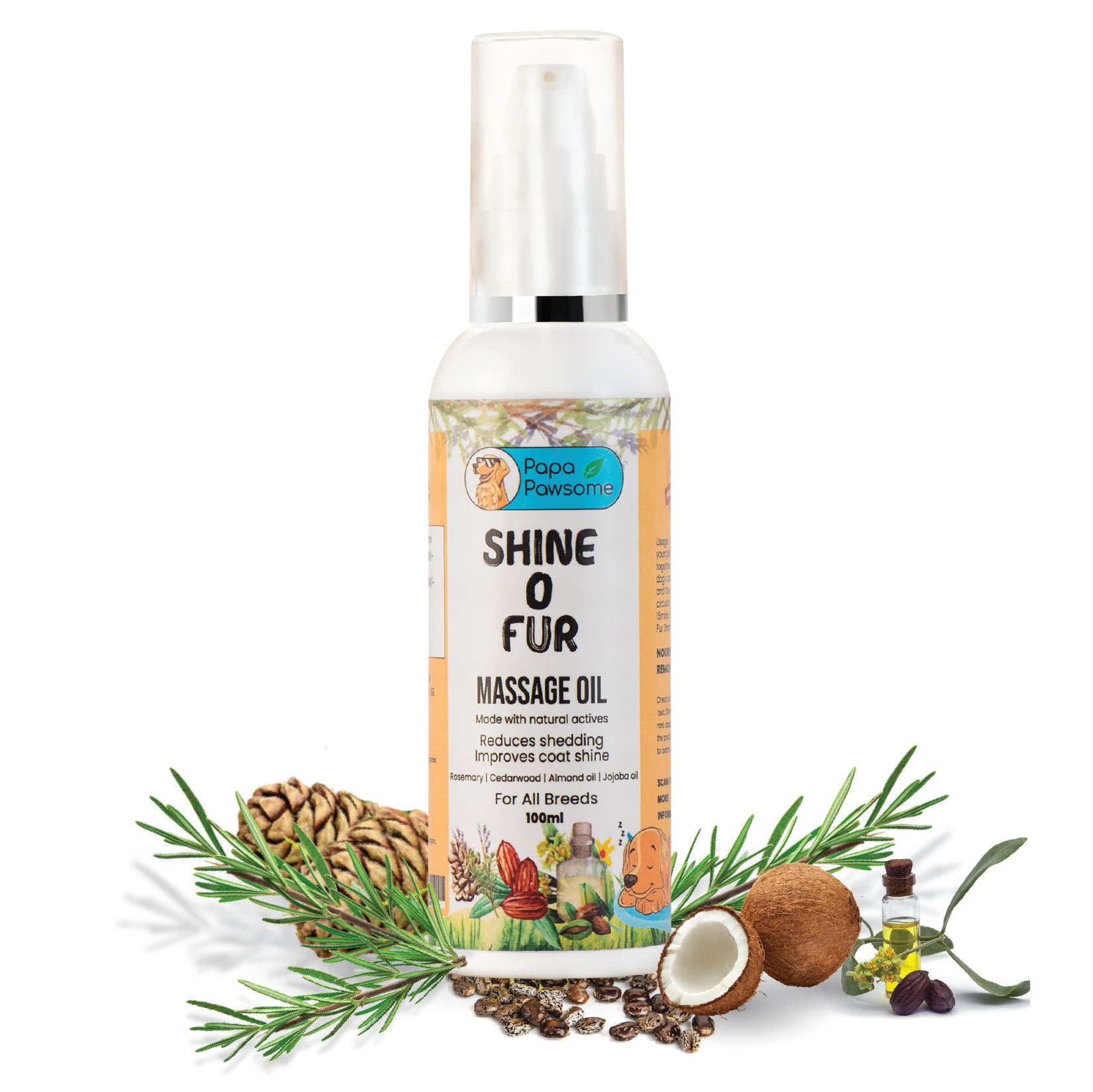 Papa Pawsome Shine O' Fur Massage Oil for Dog I 100 ml