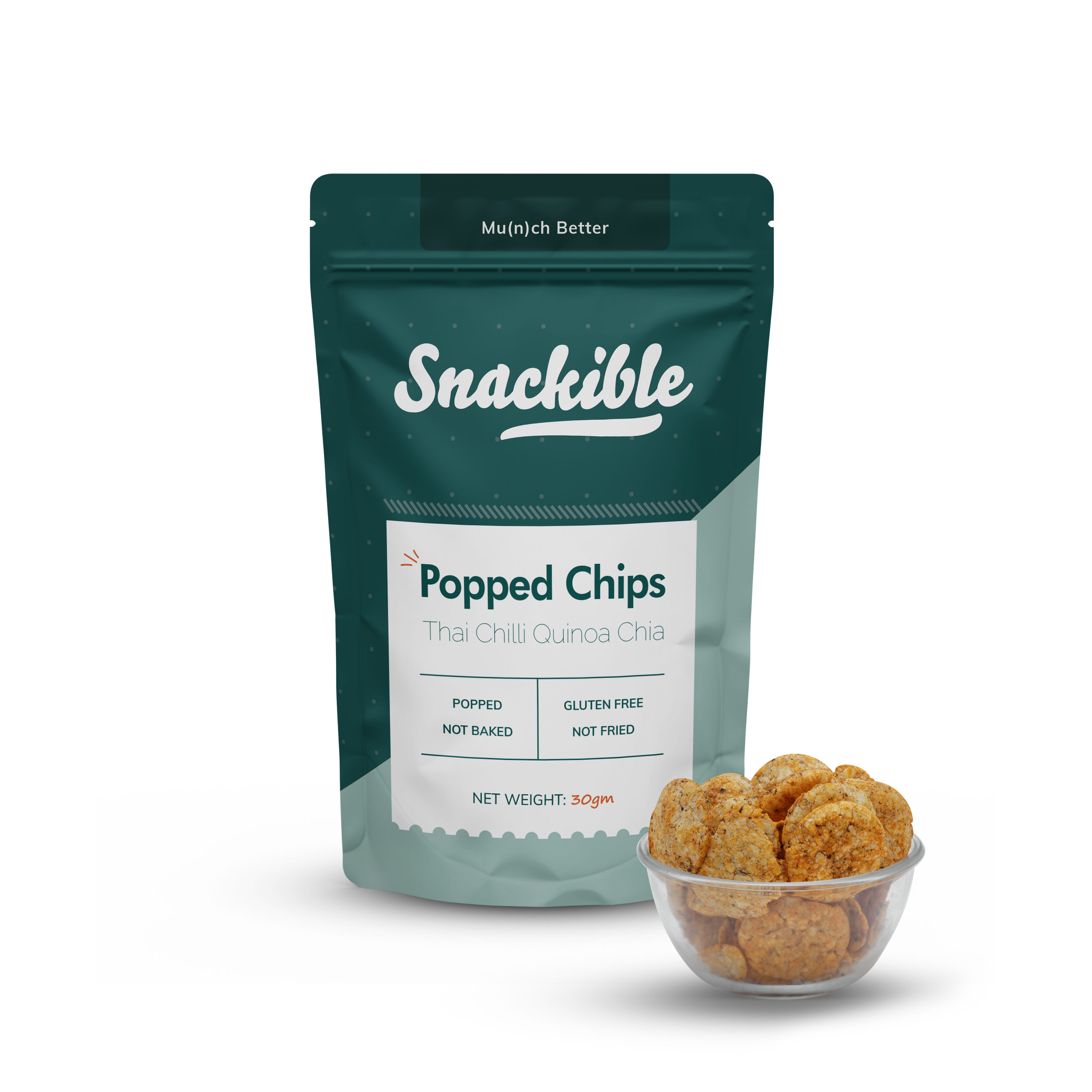 Snackible Popped Chips | Thai Chilli | Pack of 4 | 30gm each