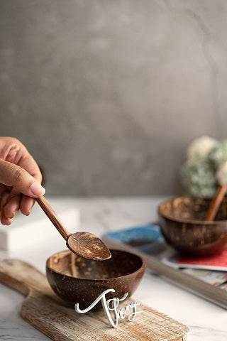 Thenga Mini Coconut Bowl /Shell + Spoon (Set of 2, 110 ml) | for Serving Sauce, Chutney, Dessert Bowl