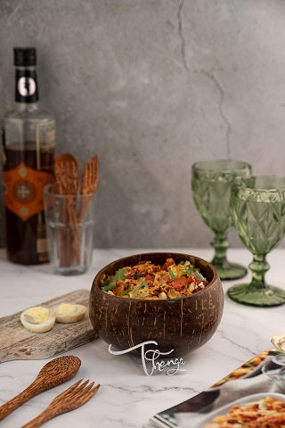 Thenga Artisan Jumbo Polished Coconut Bowl + Spoon & Fork, | 900 ML