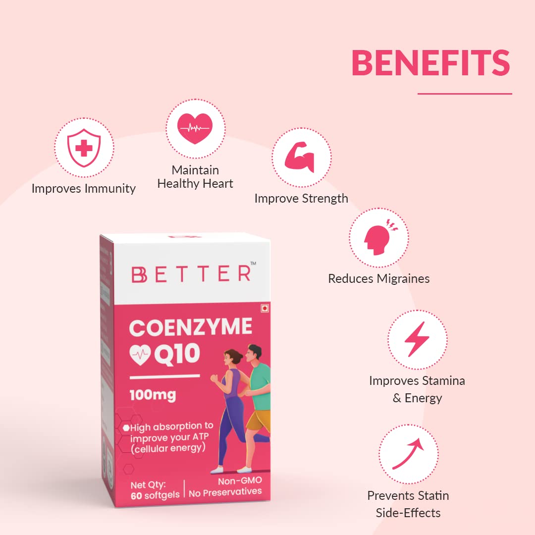 BBetter Coenzyme Q10 I 100mg I For healthy heart and stamina I 60 capsules