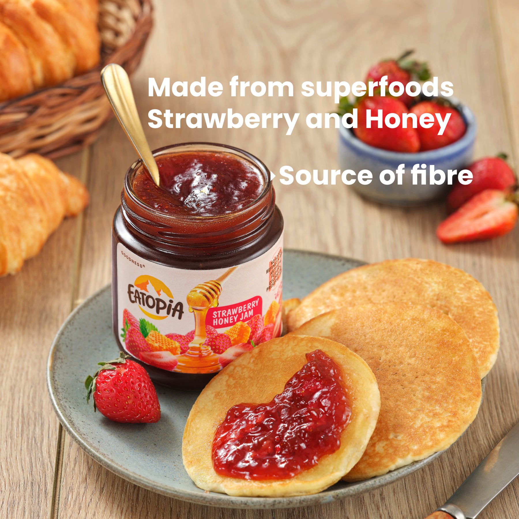 Eatopia Fruit Jam made with Pure Honey | No Refined sugar Strawberry Honey Jam-240gm