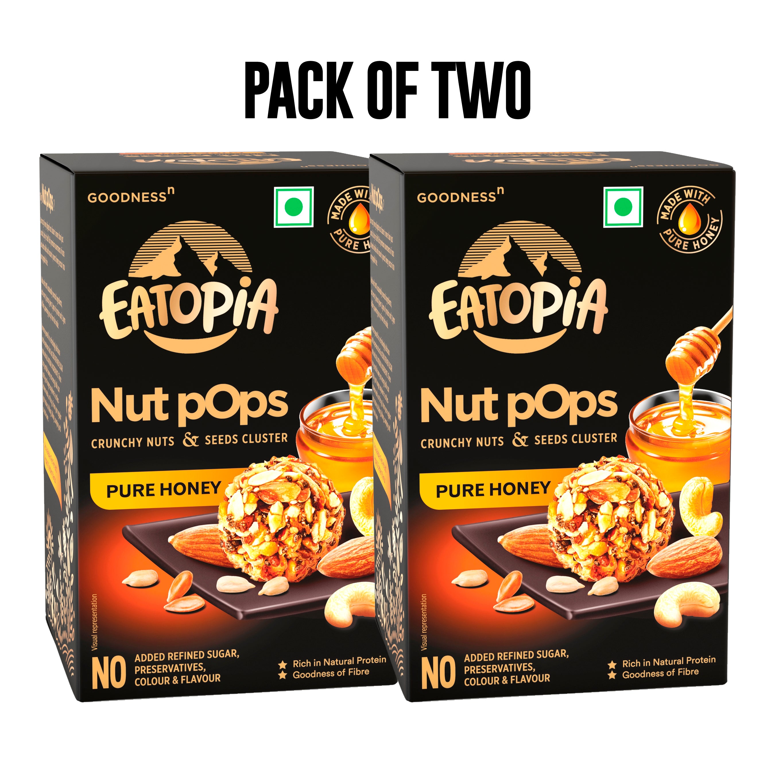 Eatopia Nut Pops Almonds, Cashewnuts, 5 Seeds Energy Balls, Pure Honey | Pack of 2 | 100gm each