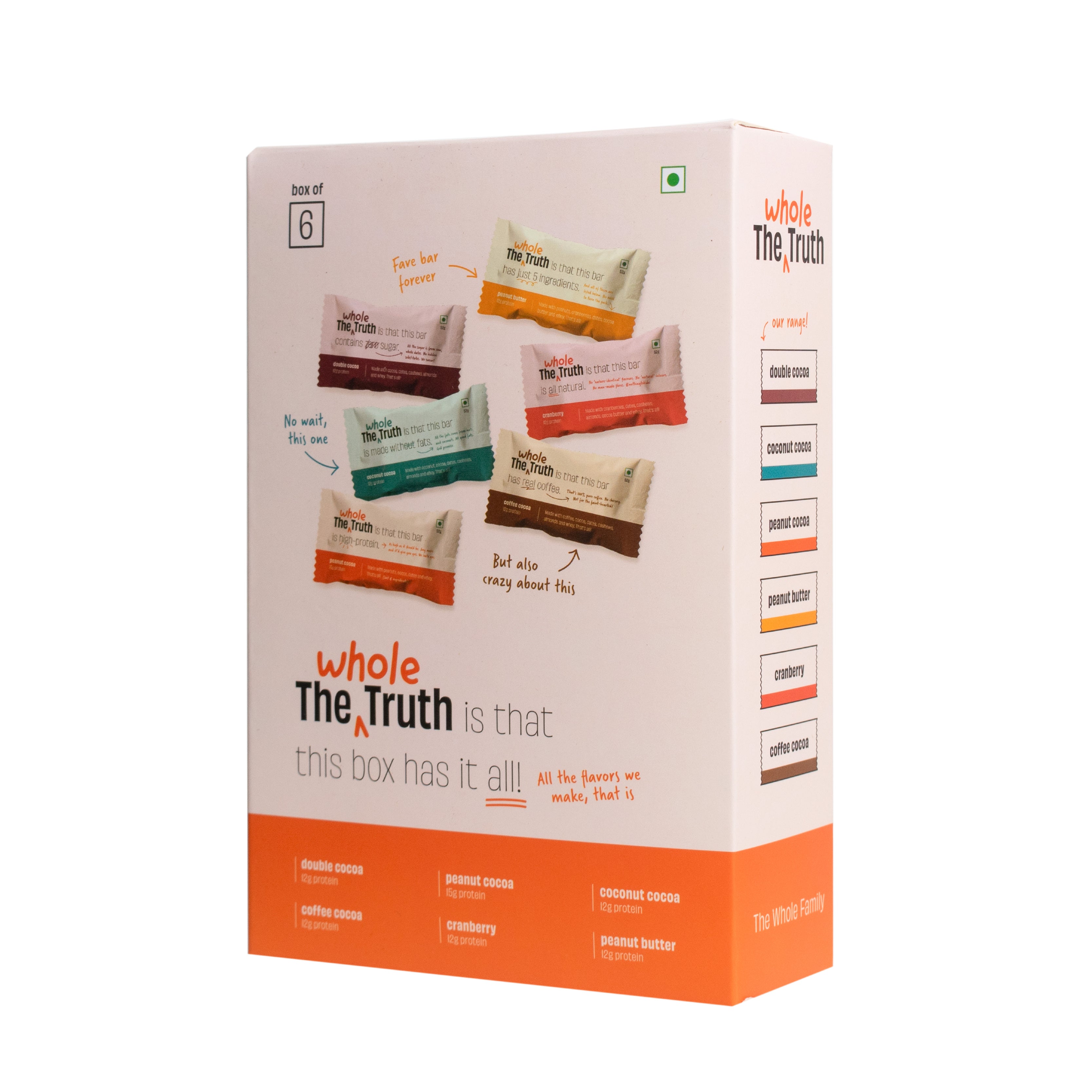 The Whole Truth - Protein Bars - All-In-One - Pack of 6 (6 x 52g) - No Added Sugar - All Natural