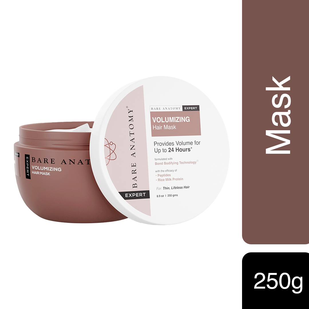 Bare Anatomy Volumizing Hair Mask With Peptides and Rice Milk, 24 hrs of Voluminous Hair, Get Thin to Thicker Hair, Fuller and Healthy Hair, Sulfate Free, Paraben Free, For Men and Women, 250 gm