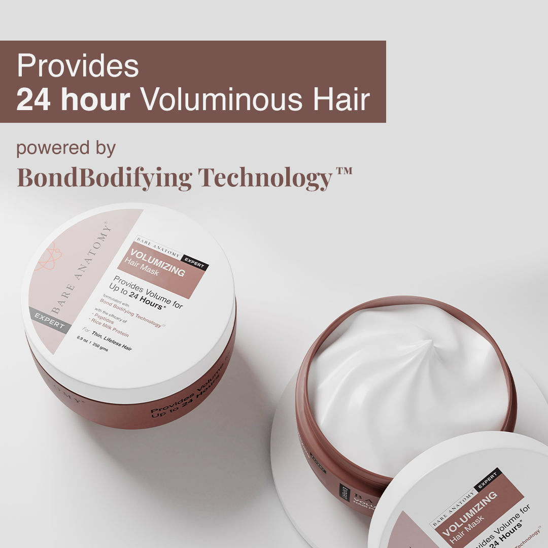 Bare Anatomy Volumizing Hair Mask With Peptides and Rice Milk, 24 hrs of Voluminous Hair, Get Thin to Thicker Hair, Fuller and Healthy Hair, Sulfate Free, Paraben Free, For Men and Women, 250 gm