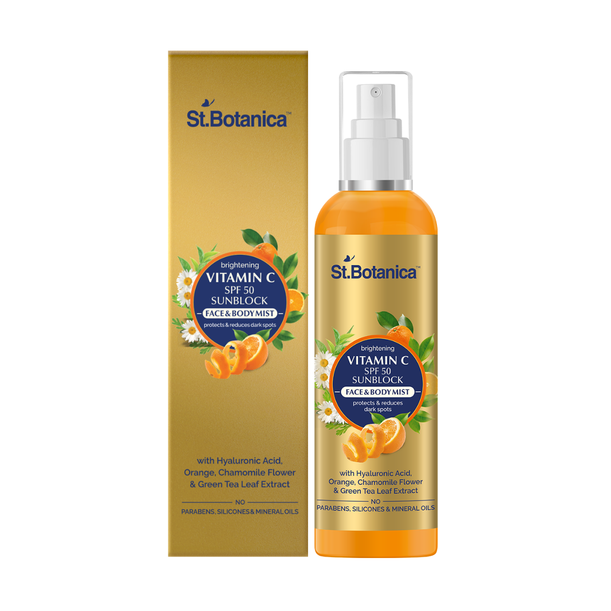 St.Botanica Vitamin C SPF 50 Sunblock Face and Body Mist Sunscreen Spray UVA/UVB Pa+++, Dry Touch, Mineral Based and Water Resistant, 120 ml (STBOT585)