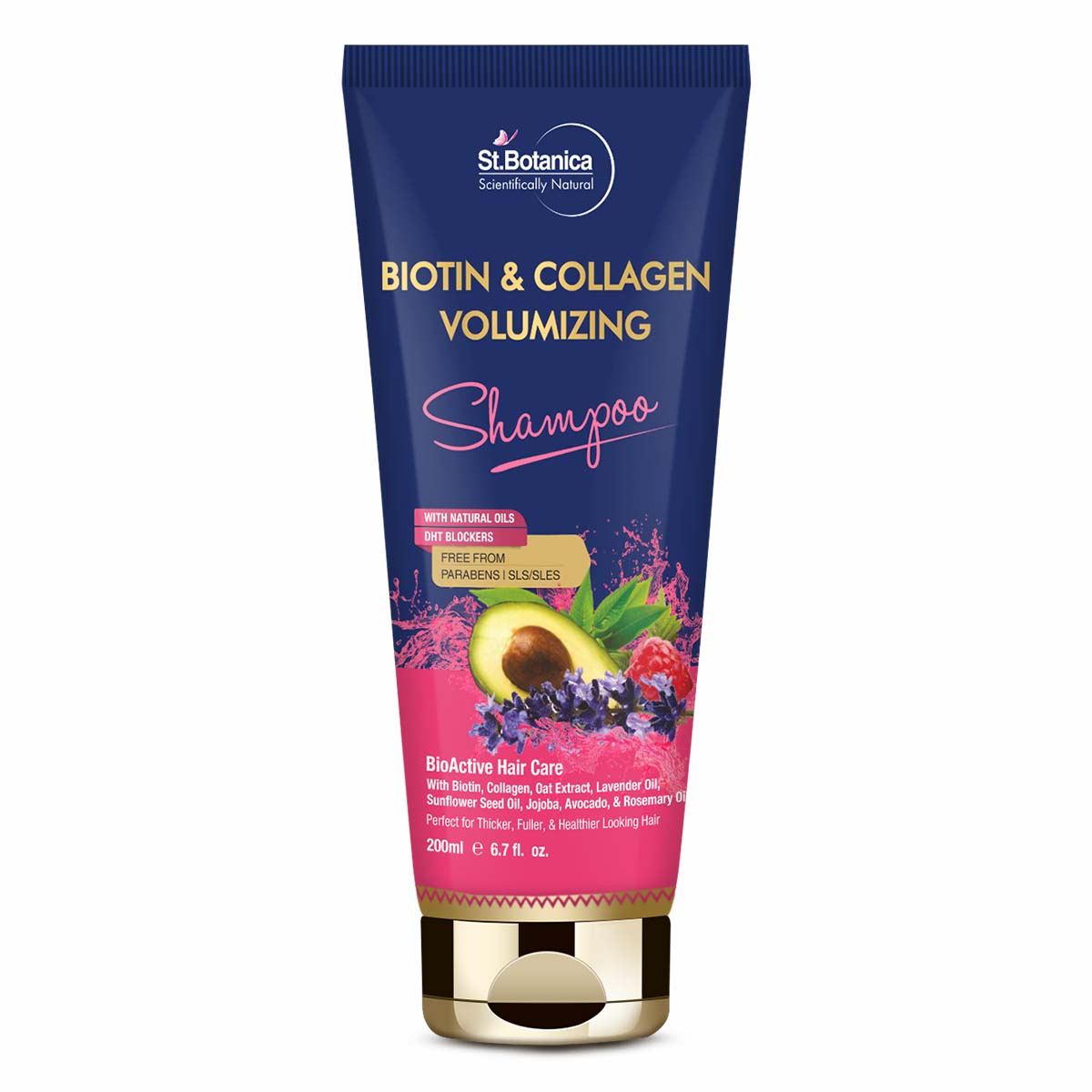St.Botanica Biotin & Collagen Volumizing Hair Shampoo - For Thicker, Fuller and Healthy Hair - No Parabens, Sls/Sles, 200 ml