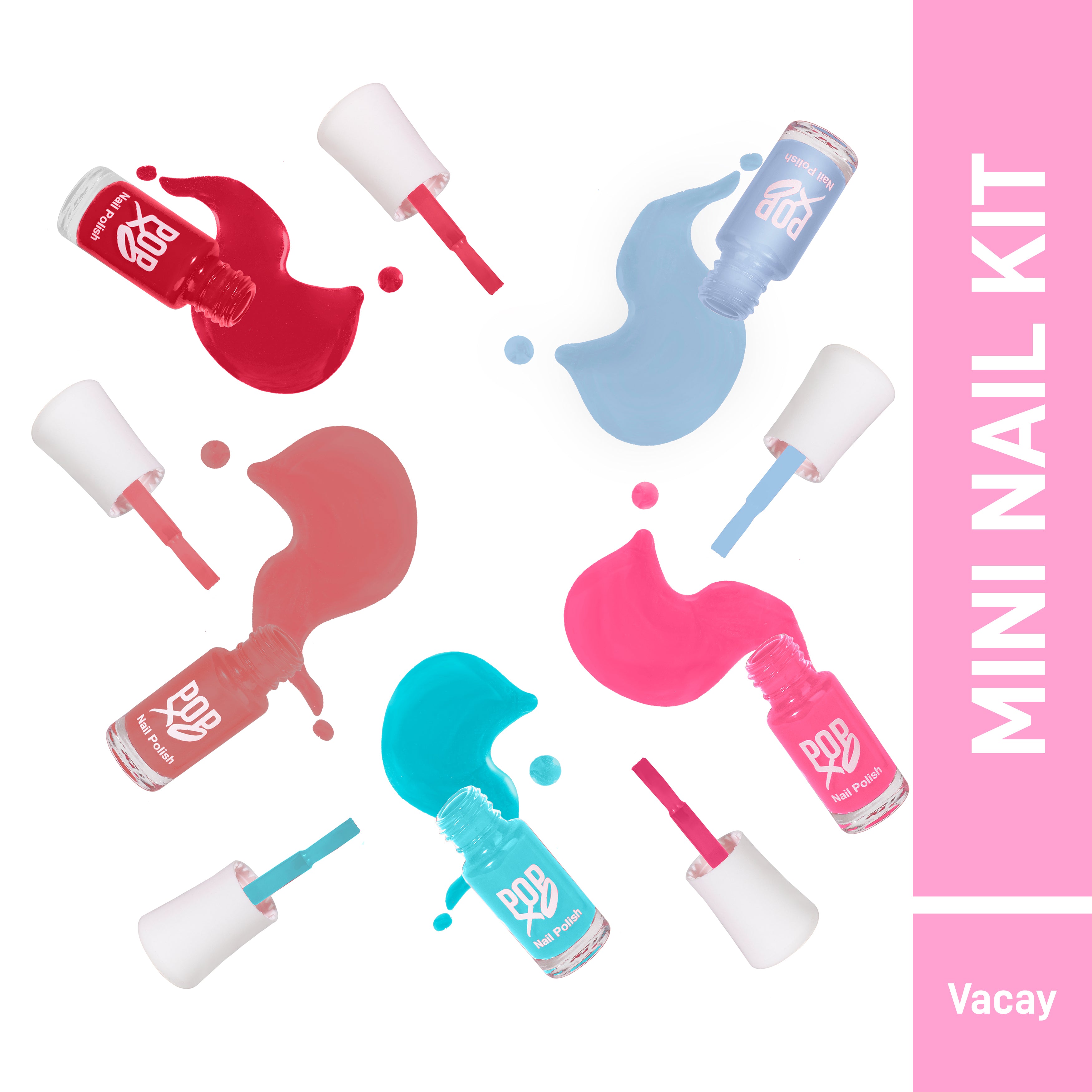 Myglamm Popxo Mini Nail Kit - Vacay-Bloody Mary, Perfect Peach, Beach Please, Pink - Nic, Sea Ya -15ml