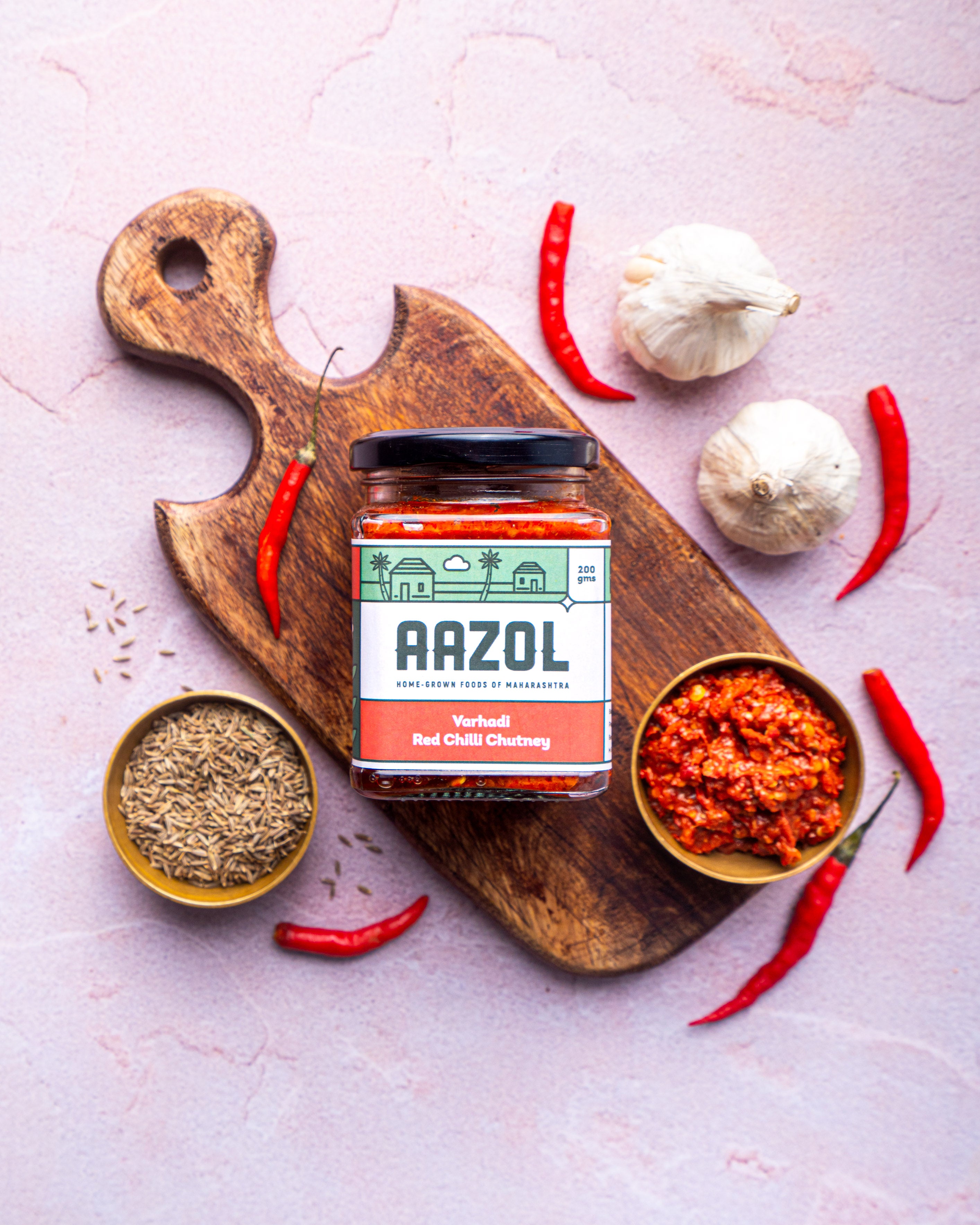 Aazol Varhadi Spicy Red Chilli Chutney - 200gms (Pack of 2)