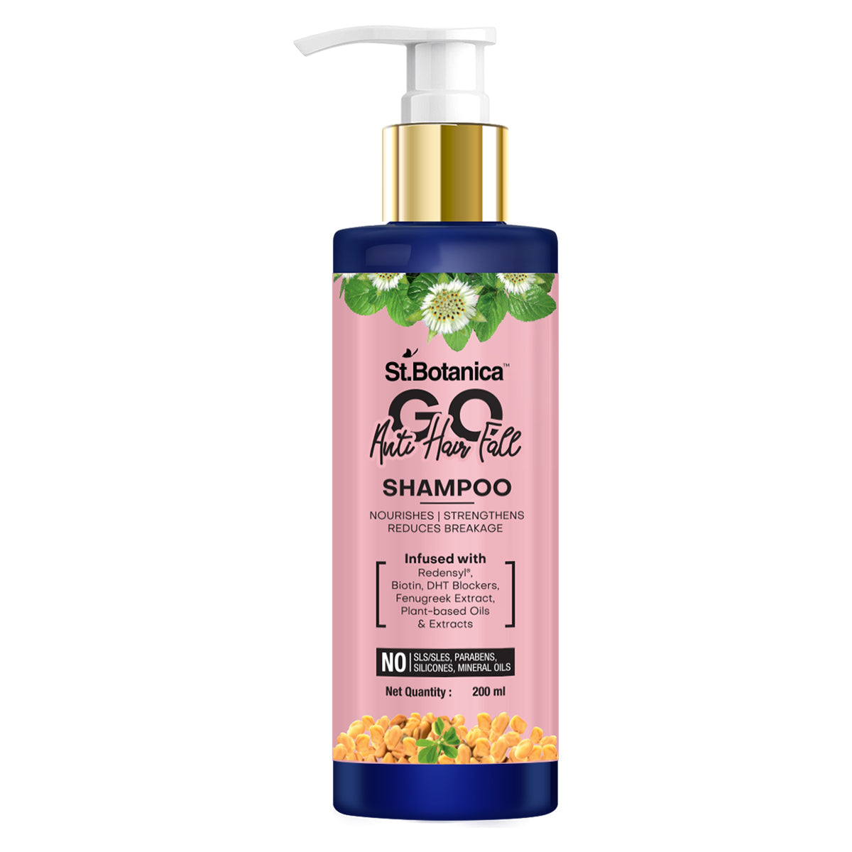 St.Botanica GO Anti-Hair Fall Hair Shampoo - With Redensyl, Biotin, Natural DHT Blockers, No SLS/Sulphate, Paraben, Silicones, Colors, 200ml