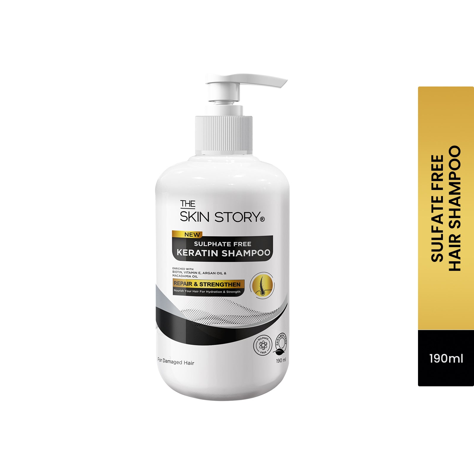 The Skin Story Keratin Shampoo For Women| Soft & Anti Frizz Hair | Split End & Damage Repair | Sulphate & Paraben Free Shampoo | 190ml