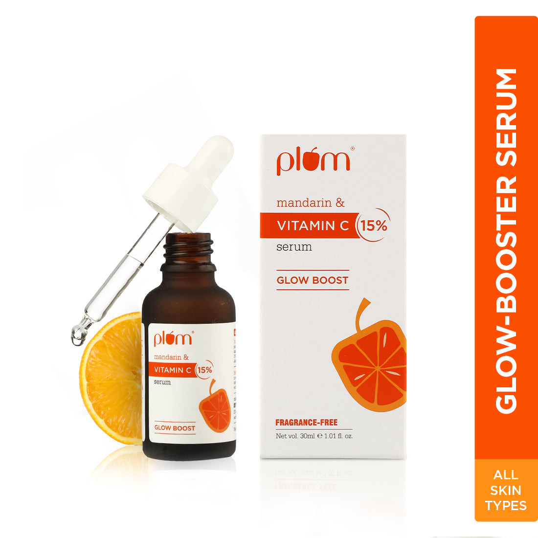 Plum 15% Vitamin C Face Serum with Mandarin for Glow Boost with Pure Ethyl Ascorbic Acid | 30ml