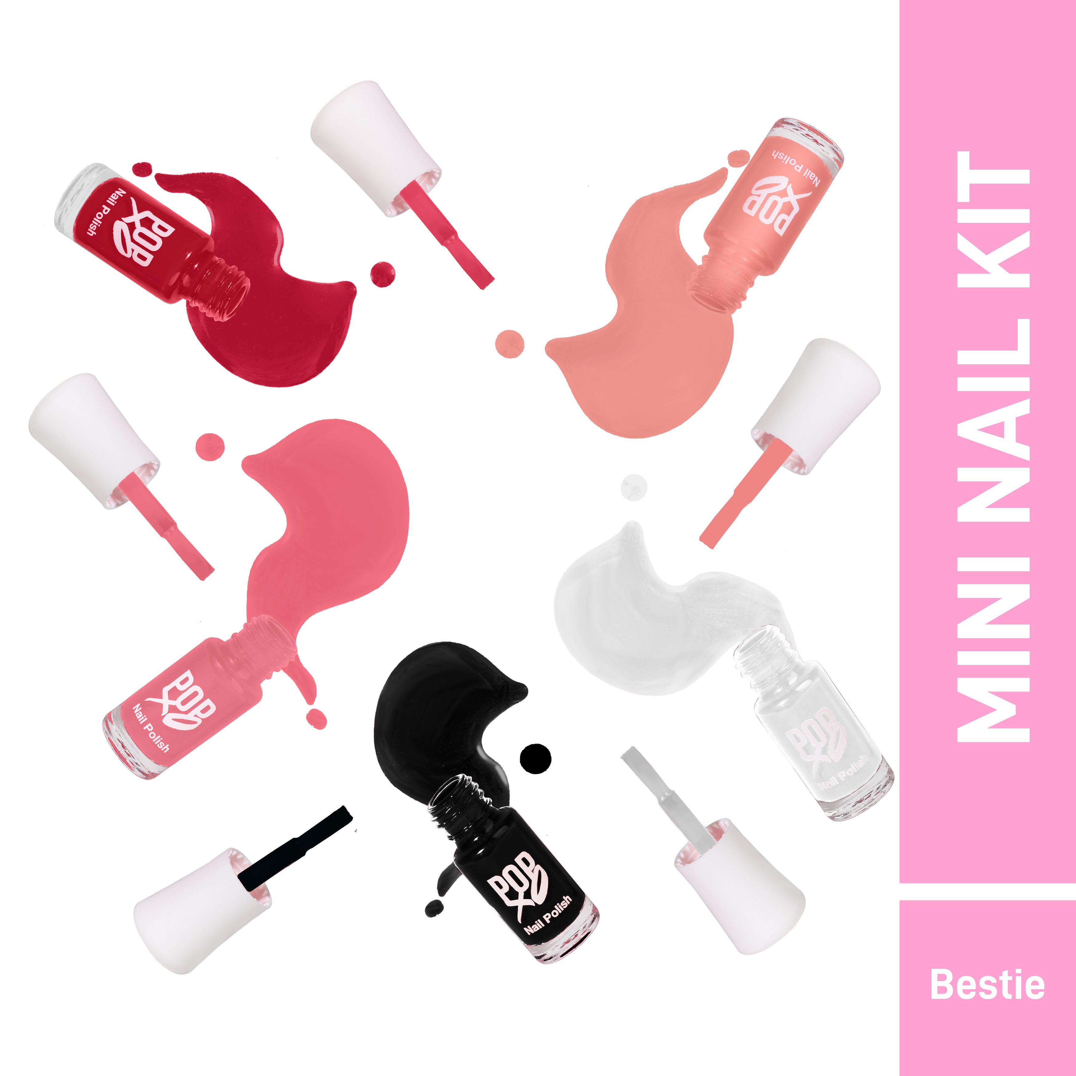 Myglamm Popxo Mini Nail Kit - Bestie-Pretty Peach, Old S-Cool, Cherry-Ish You, Midnight Bae, Buddy Forever-15ml