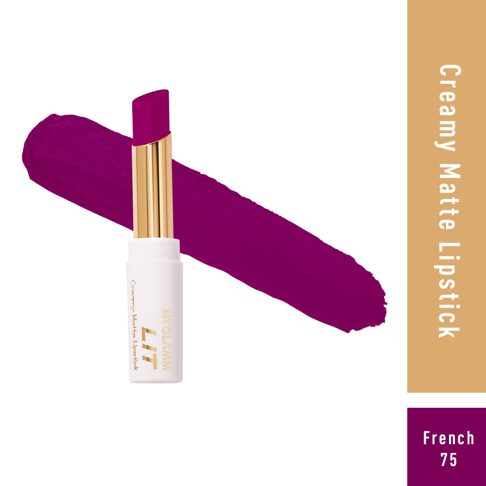 MyGlamm LIT Creamy Matte Lipstick-French 75-3.7gm