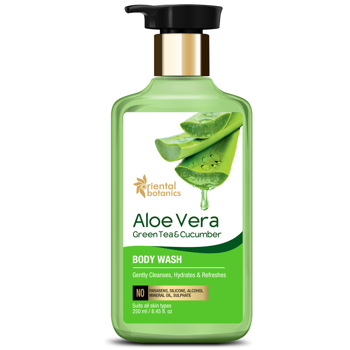 Oriental Botanics Aloe Vera, Green Tea & Cucumber Body Wash No Paraben & SLS, 250 ml (ORBOT63)