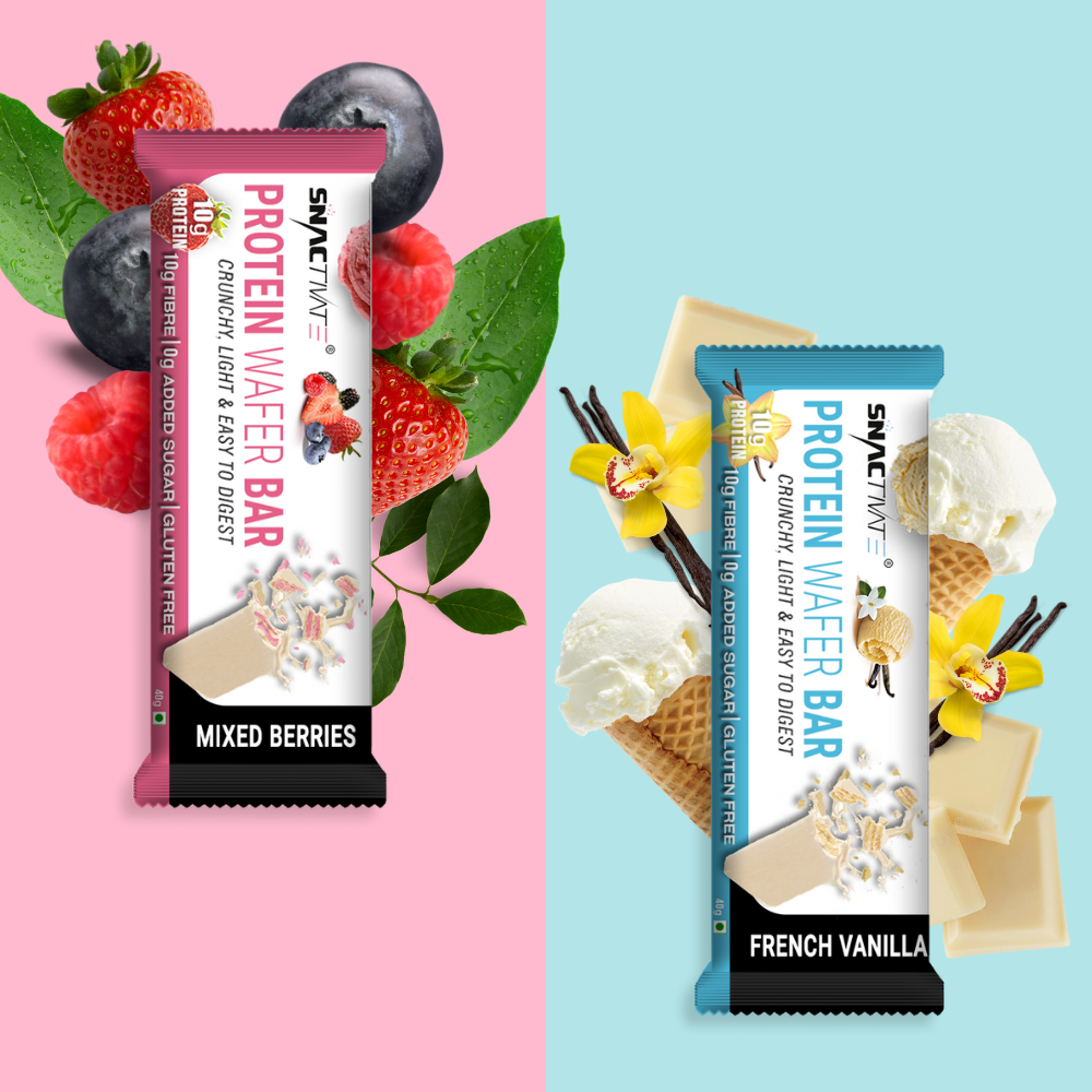 Snactivate Protein Wafer Bars Combo–French Vanilla and Mixed Berries [Pack of 12]|10g Protein, 10g Fiber, Sugarfree, No Soy Protein, No Maltitol, Gluten Free|Tasty wafer based protein bar|12 x 40g