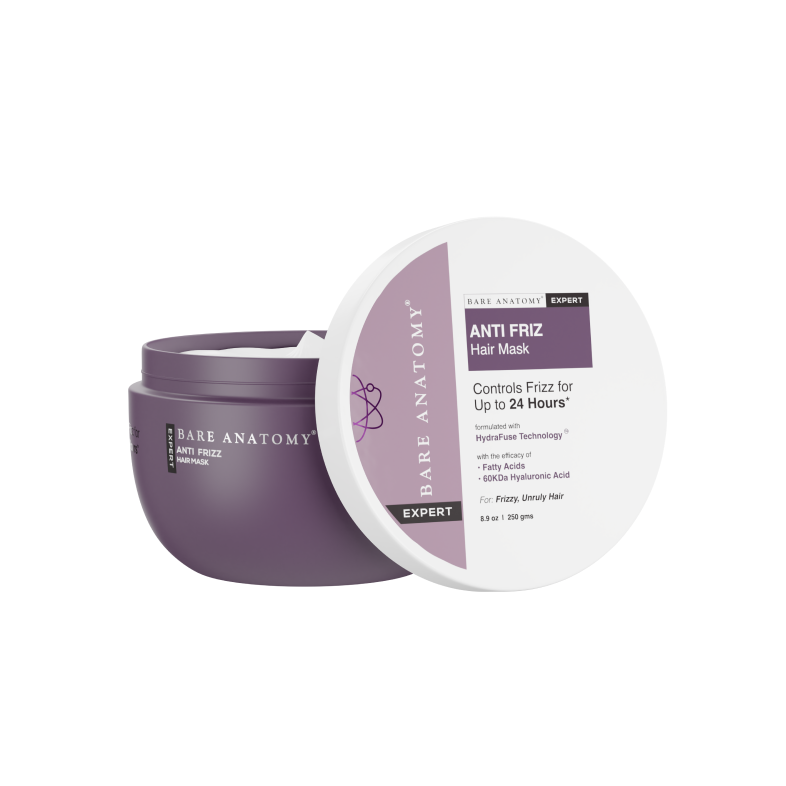 Bare Anatomy Anti-Frizz Hair Mask for Smooth Hair with Hyaluronic Acid, Tames Frizz Hair for up to 24 hours, For Unruly Frizzy Hair, Artificial Colour Free, Mineral Oil Free, Sulfate Free, Petroleum Free, Paraben Free, For Men and Women, 250 gm