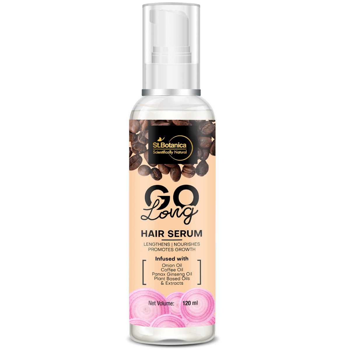 St.Botanica Go Long Onion Hair Serum - With Onion Oil, Coffee Oil, Panax Ginseng Oil For Long, Strong & Shiny Hair, 120ml
