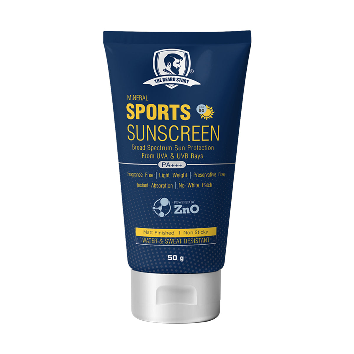 The Beard Story Mineral Sunscreen, SPF 50 | Sports Sunscreen | No White Cast | Enriched with ZnO & TiO2 | 50g