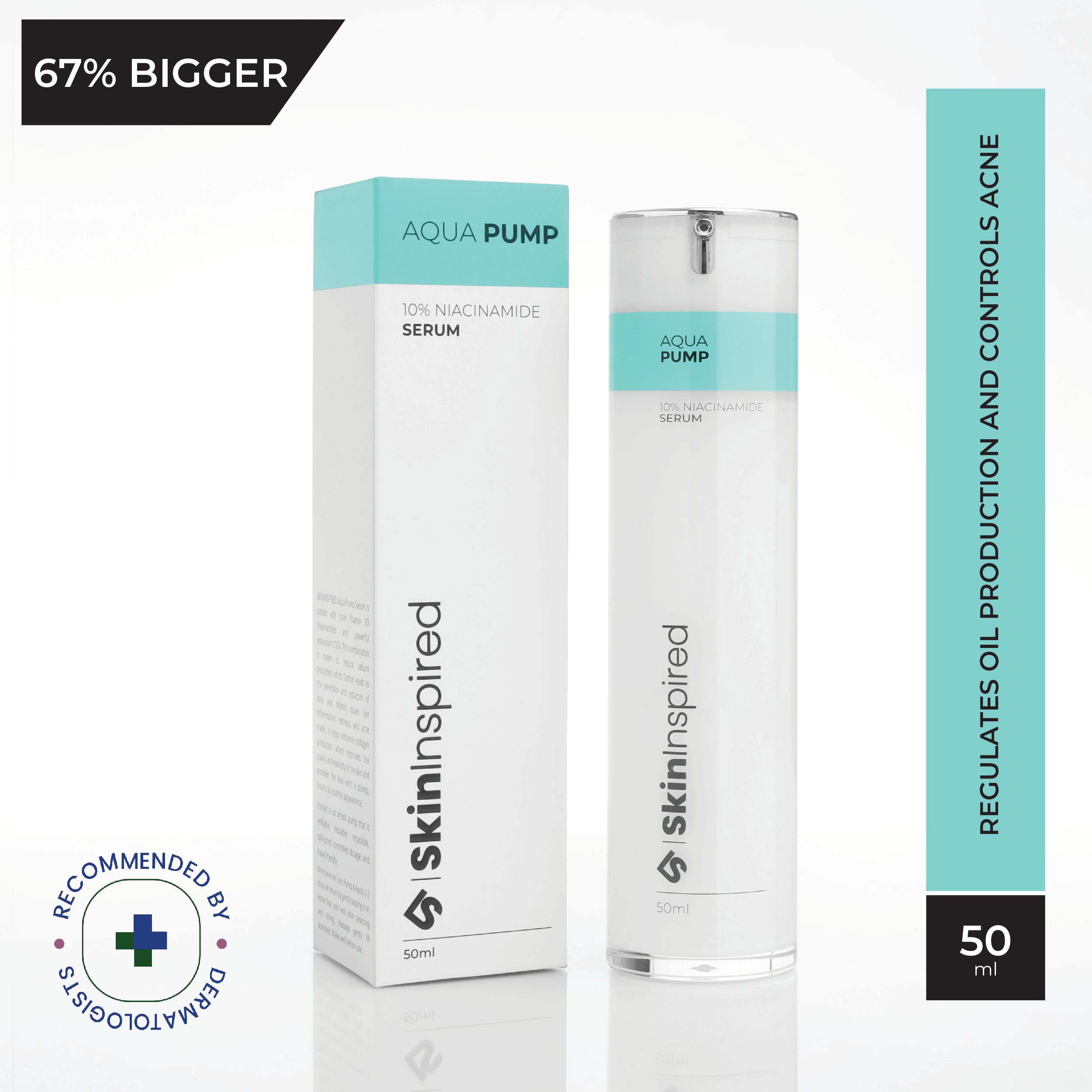 SkinInspired Aqua Pump 10% Niacinamide Face 50ml Serum for skin barrier repair, smooth texture and skin radiance