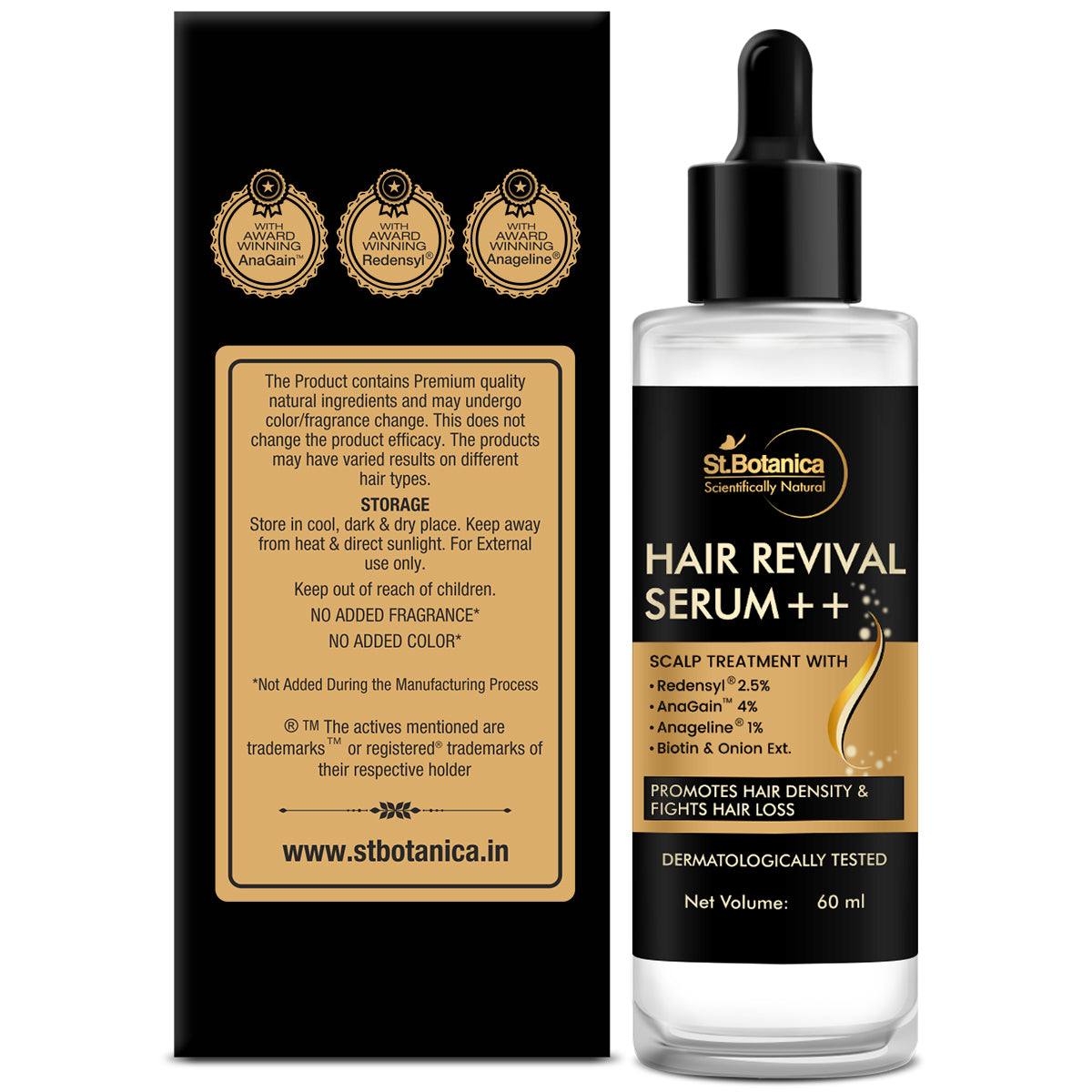 St.Botanica Natural Hair Revival Serum ++ With Redensyl 2.5%, Anagain 4%, Anageline 1%, Biotin & Onion Oil, 60 ml