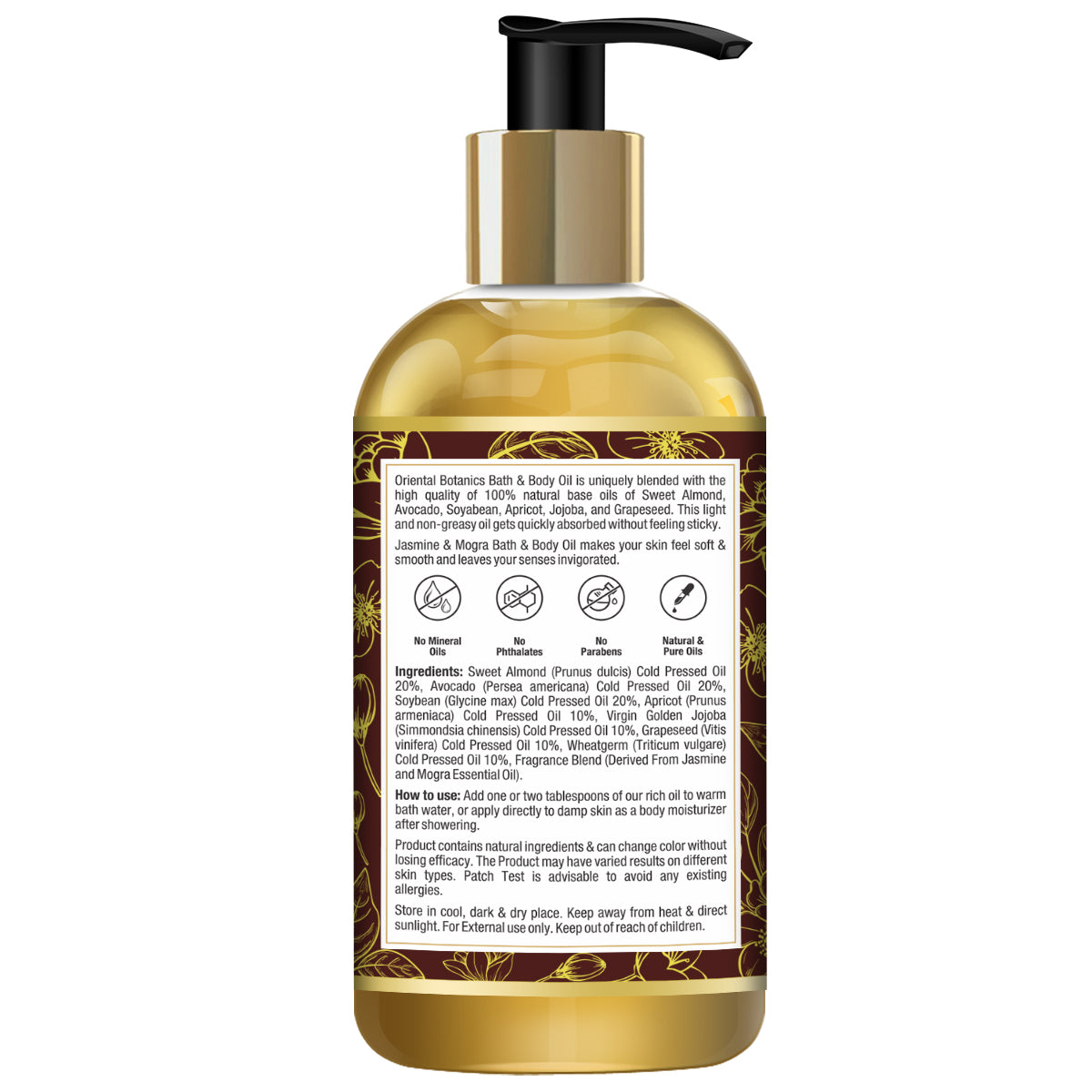 Oriental Botanics Bath & Body Oil (Jasmine & Mogra) - No Mineral Oil, 200 ml (ORBOT09)