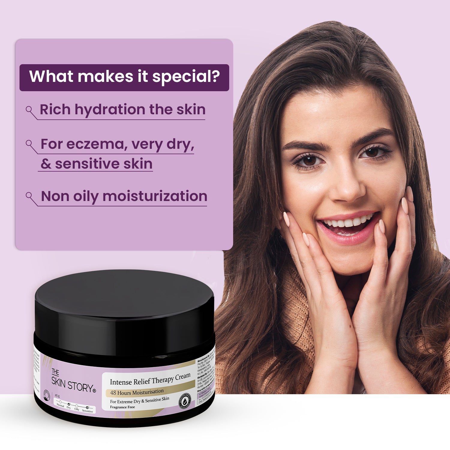 The Skin Story Intense Moisturiser for Dry & Flaky Skin | 48 hours moisture | Fragrance Free |Relief Therapy Cream , 45g