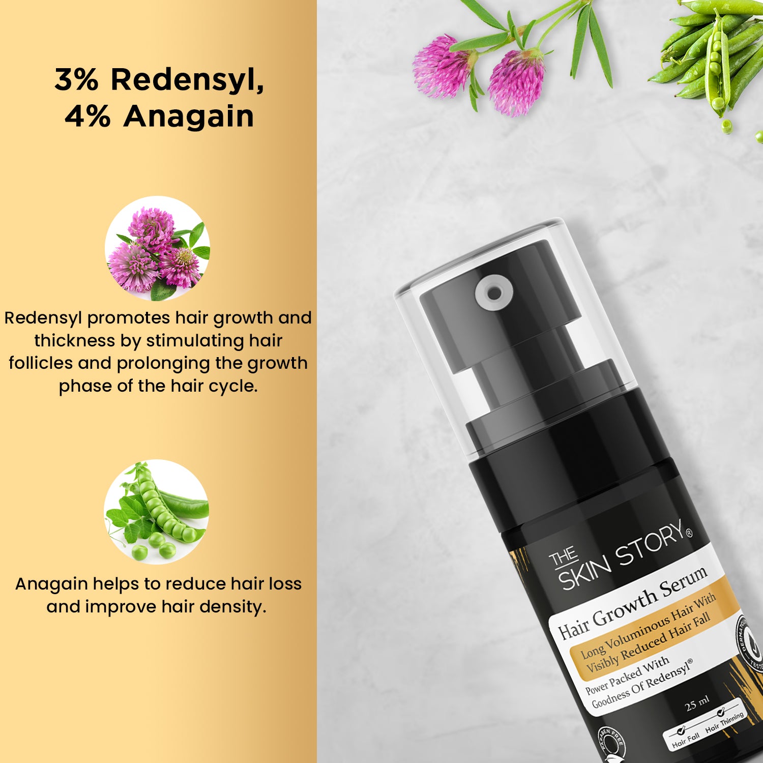 The Skin Story Hair Growth Serum | Redensyl and Anagain | Visible Results in 3 months | For Hair Fall & Hair Thinning | Damage Repair | 25ml