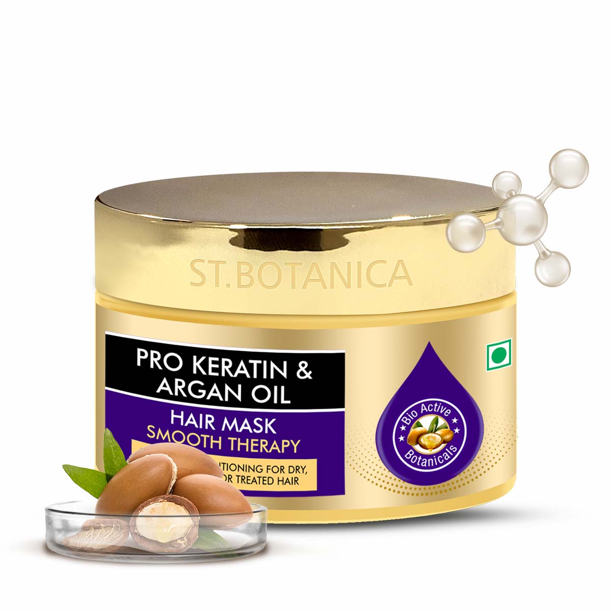 St.Botanica Pro Keratin & Argan Oil Hair Mask, Intensive Conditioning For Dry, Damaged, Color Treated Hair, 200 ml