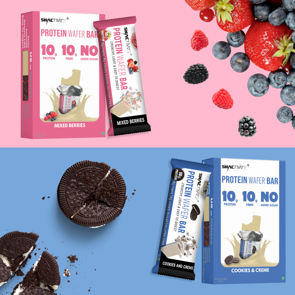 Snactivate Protein Wafer Bars Combo–Cookies & Creme and Mixed Berries [Pack of 12]|10g Protein, 10g Fiber, Sugarfree, No Soy Protein, No Maltitol, Gluten Free|Tasty wafer based protein bar |12 x 40g