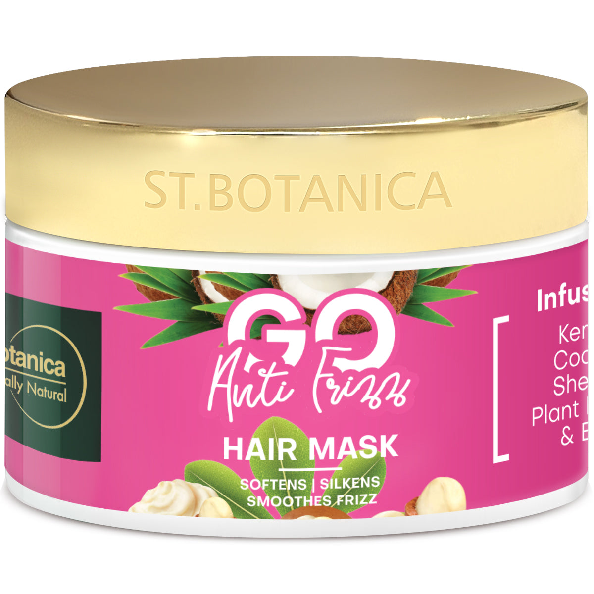 St.Botanica GO Anti Frizz Hair Mask - Infused With Coconut Oil, Shea Butter, Keratin 3%, No Silicones - 200 g